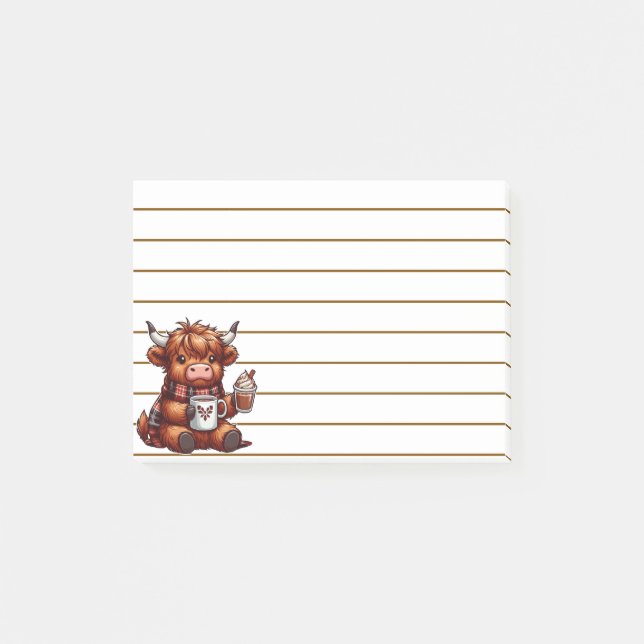 Adorable Highland Cow Genießen gemütliche Getränke Post-it Klebezettel (Vorderseite)