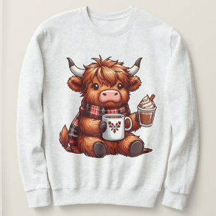 Adorable Highland Cow Genießen gemütliche Getränke Sweatshirt