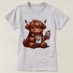 Adorable Highland Cow Genießen gemütliche Getränke T-Shirt