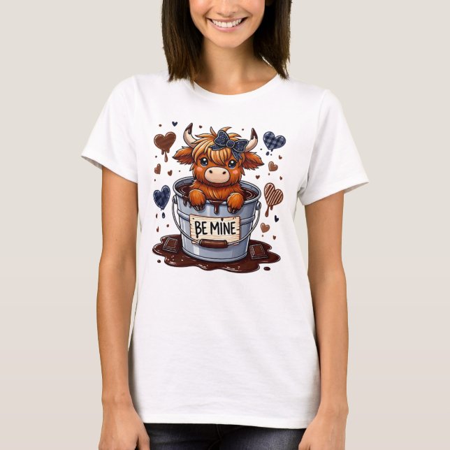 Adorable Highland Cow Valentine's Day T-Shirt (Vorderseite)