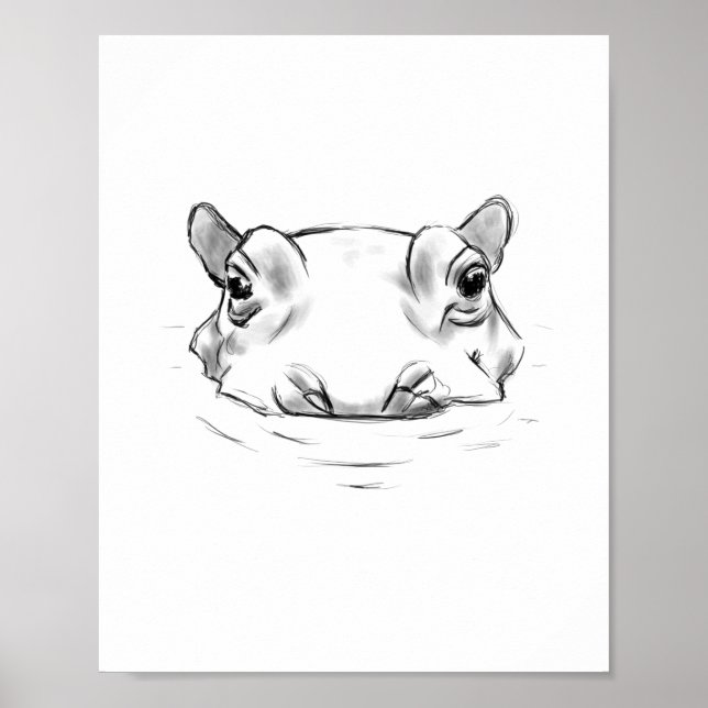 Adorable Hippo zeichnend Poster (Vorne)