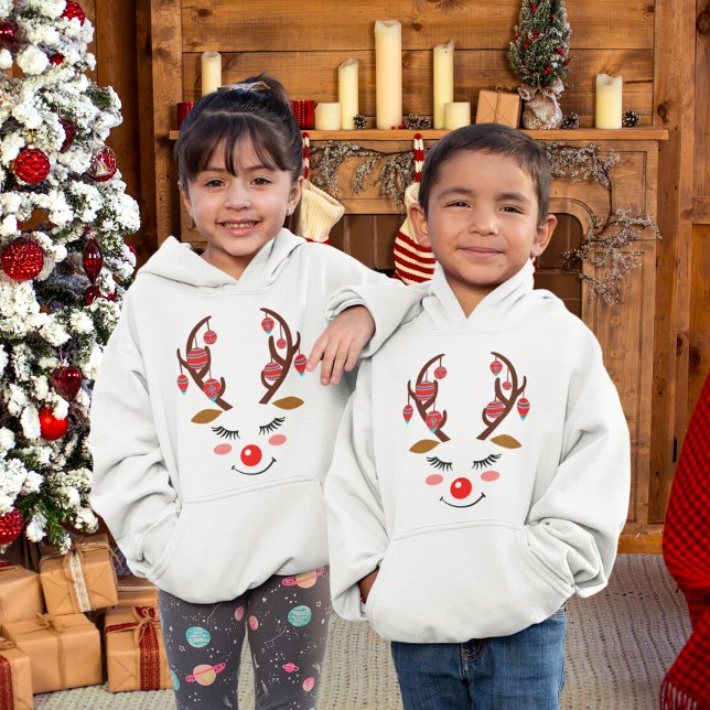 Adorable Hirschgesicht mit Ornamenten auf Antlern  Hoodie (Adorable Deer Face with Ornaments on Antlers Kids Hoodie)
