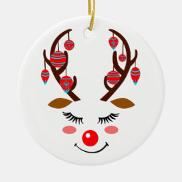 Adorable Hirschgesicht mit Ornamenten auf Antlern Keramik Ornament
