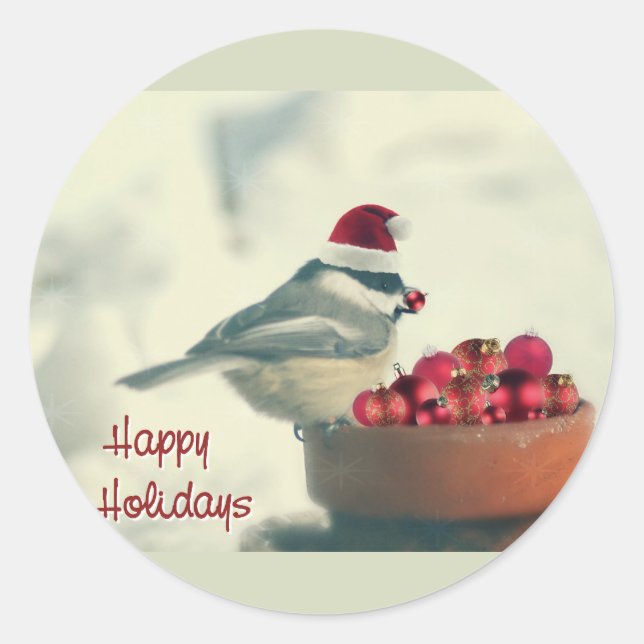 Adorable Holiday Chickadee Runder Aufkleber (Vorderseite)