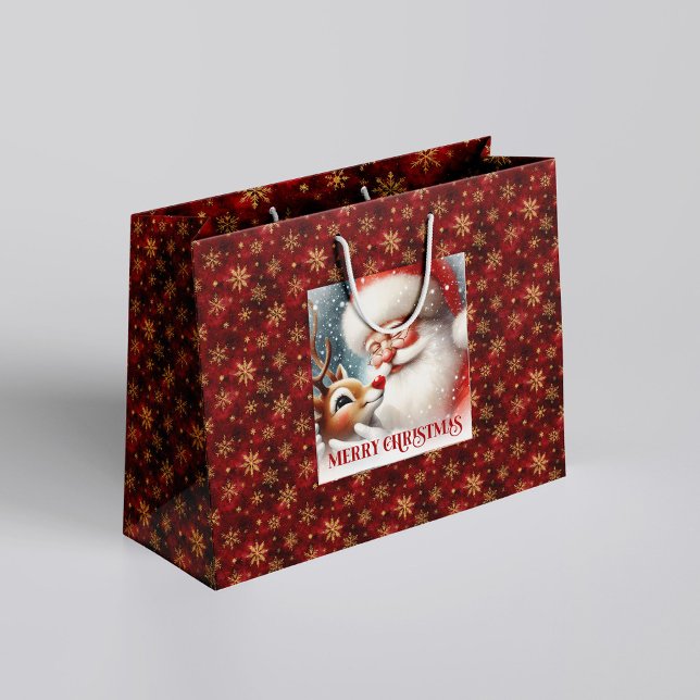 Adorable Holiday Santa and Rudolph Gift Bag Große Geschenktüte (Adorable Holiday Santa and Rudolph Gift Bag)