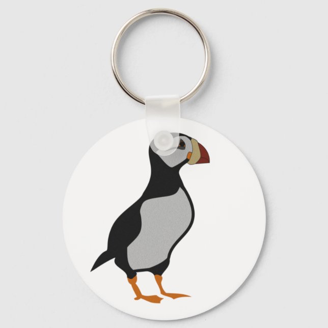 Adorable Horned Puffin Stehender Cartoon Schlüsselanhänger (Vorderseite)