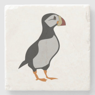 Adorable Horned Puffin Stehender Cartoon Steinuntersetzer