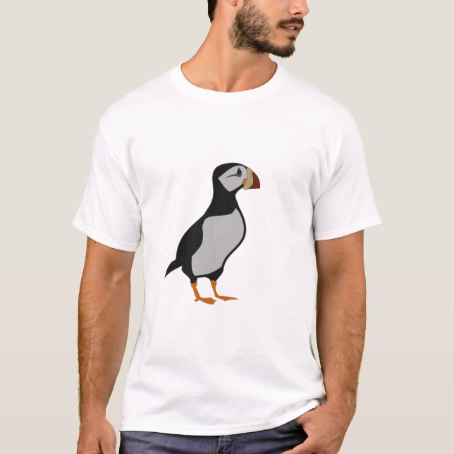 Adorable Horned Puffin Stehender Cartoon T-Shirt (Vorderseite)