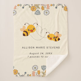 Adorable Hummelbienen & Blume Baby Birth Stats Sherpadecke