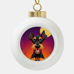 Adorable Hund in Halloween-Szene Keramik Kugel-Ornament