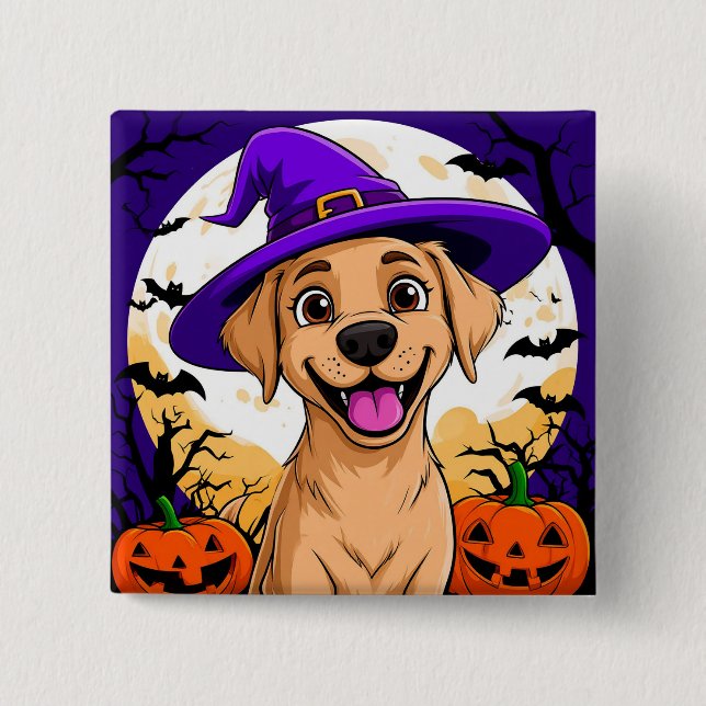 Adorable Hund in Hexenhut Button (Vorderseite)