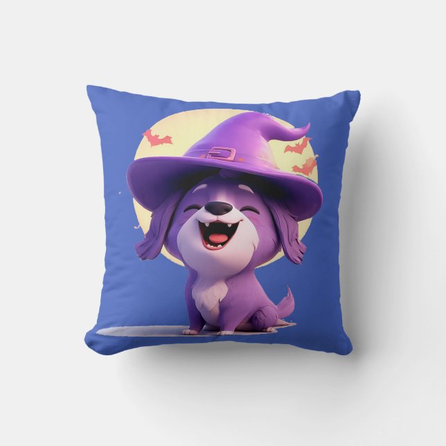 Adorable Hund in Hexenhut Kissen (Vorderseite)