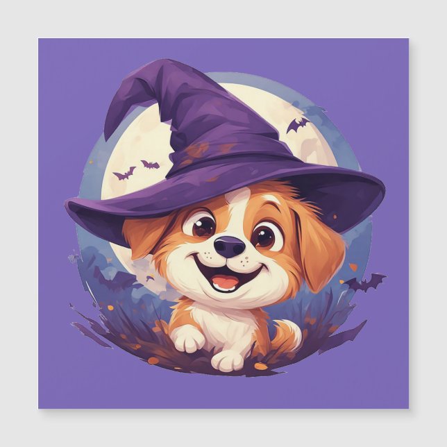 Adorable Hund in Hexenhut Magnetkarte (Vorderseite)