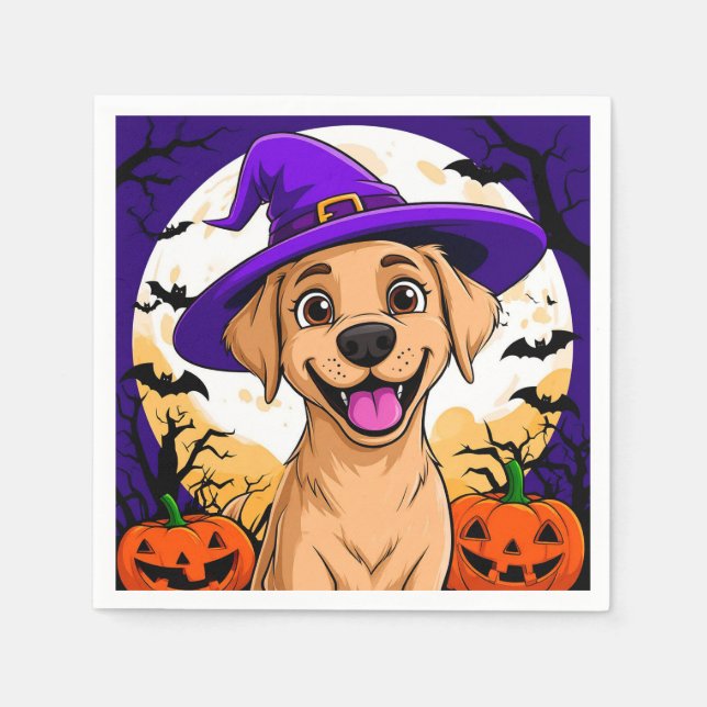 Adorable Hund in Hexenhut Serviette (Vorderseite)
