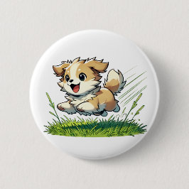 Adorable Hund läuft fröhlich Button