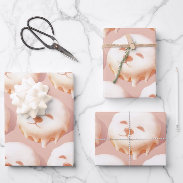 Adorable Hunde Gesicht Donut Geschenkpapier Set (Vorderseite)