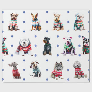 Adorable Hunde in Ugly Christmas Sweaters on White Geschenkpapier