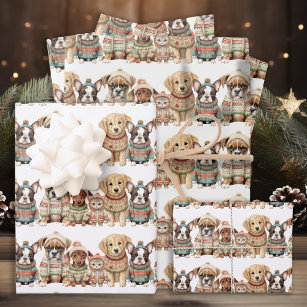Adorable Hunde Katzen Haustiere gekochte Pullover  Geschenkpapier Set