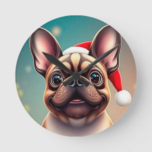 Adorable Hunde mit Weihnachtsmannmütze Runde Wanduhr
