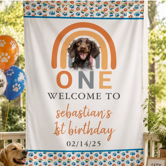 Adorable Hunde Regenbogen Wasserfarbe 1. Geburtsta Banner (Adorable Dog Rainbow Watercolor 1st Birthday Party Banner)