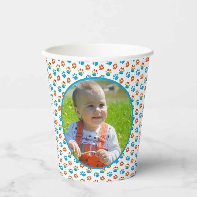 Adorable Hunde Regenbogen Wasserfarbe 1. Geburtsta Pappbecher (Vorderseite)