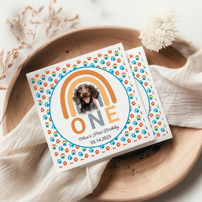 Adorable Hunde Regenbogen Wasserfarbe 1. Geburtsta Serviette (Von Creator hochgeladen)