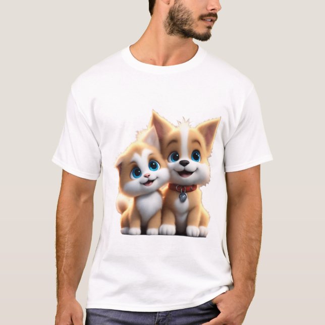 Adorable Hunde und Katze in Liebe T-Shirt (Vorderseite)