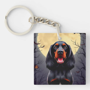 Adorable Hündin in Halloween Szene mit Kürpen Schlüsselanhänger