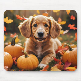 Adorable Hündin mit Herbstleaves & Pumpkins Mousepad