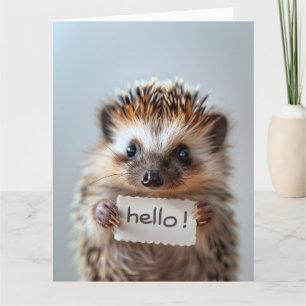 Adorable Igel Holding "Hello"! Schild Karte