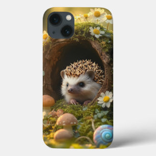 Adorable Igel in Mossy Log Zuhause mit Blume Case-Mate iPhone Hülle