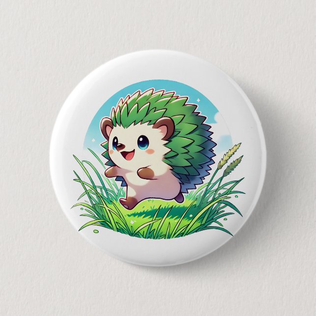 Adorable Igel laufen glücklich Button (Vorderseite)