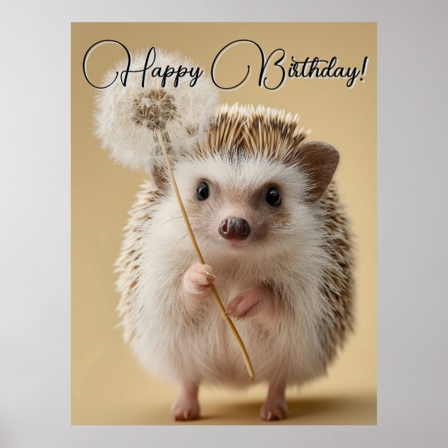 Adorable Igel mit einem Löwenzahn Poster (Vorne)