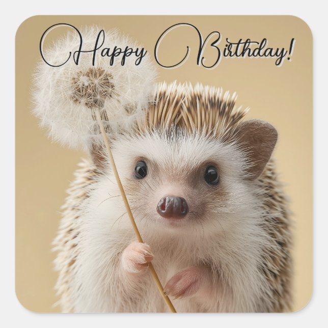 Adorable Igel mit einem Löwenzahn Quadratischer Aufkleber (Vorderseite)