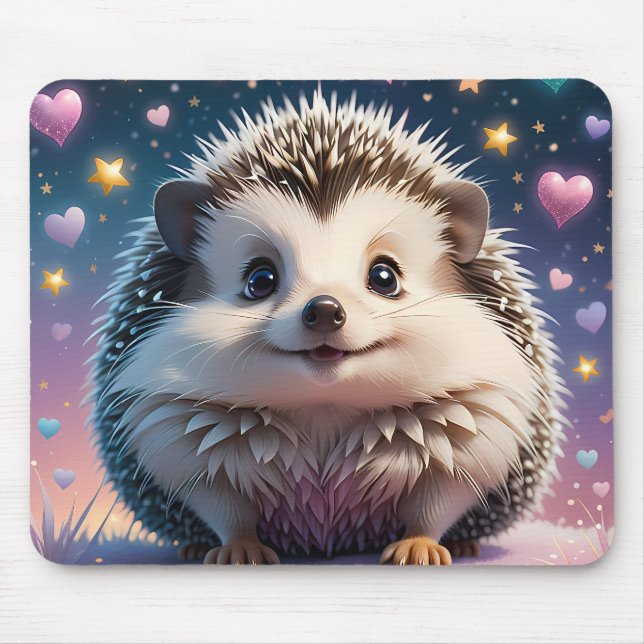 Adorable Igel mit Stars und Herzen Mousepad (Vorne)