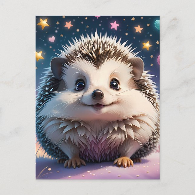Adorable Igel mit Stars und Herzen Postkarte (Vorderseite)