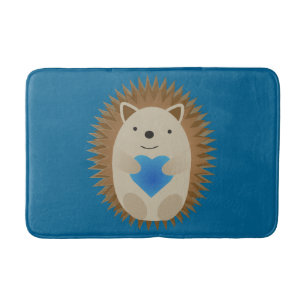 Adorable Igel umarmen ein blaues Herz Badematte