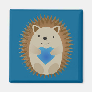 Adorable Igel umarmen ein blaues Herz Magnet