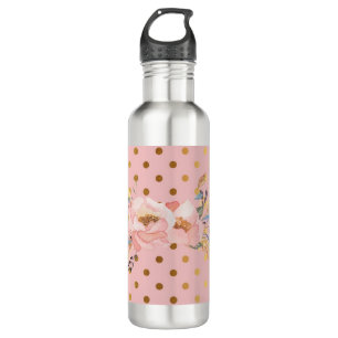 Adorable Imitate Gold Polka Dots Blume Edelstahlflasche