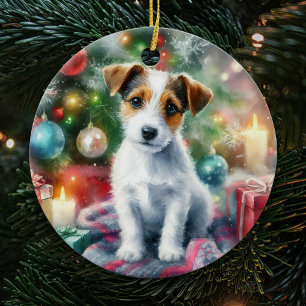 Adorable Jack Russell Terrier Watercolor Weihnacht Keramik Ornament