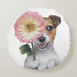 Adorable Jack Russell Watercolor Illustration Rundes Kissen