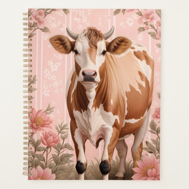 Adorable Jersey Cow Pink Floral Planer (Vorderseite)