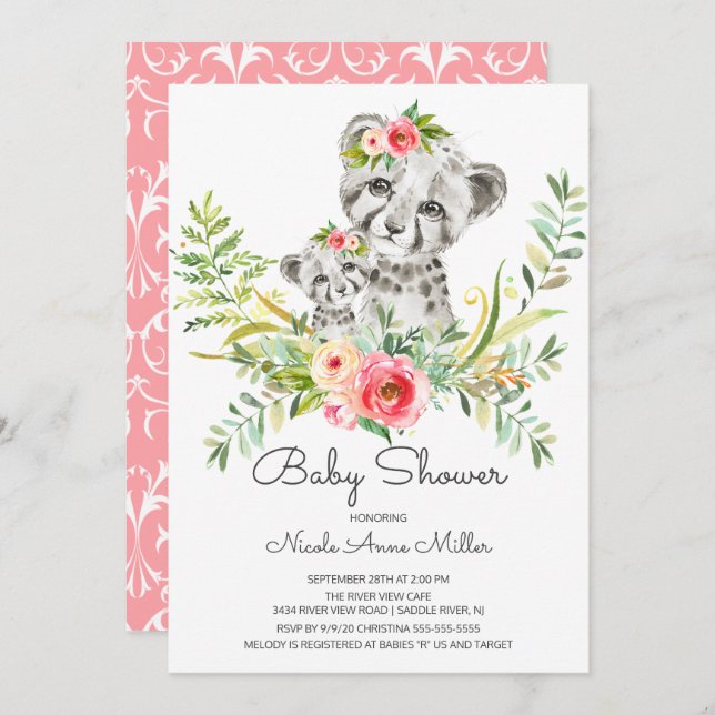 Adorable Jungle Cheetah Kinderdusche Einladung (Vorne/Hinten)