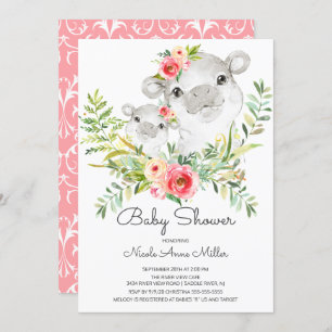 Adorable Jungle Hippo Kinderdusche Einladung