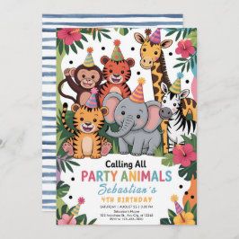 Adorable Jungle Party Animals Birthday Einladung