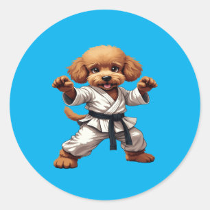 Adorable Karate Puppy Martial Arts Gi Illustration Runder Aufkleber