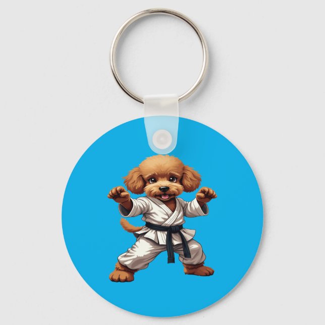 Adorable Karate Puppy Martial Arts Gi Illustration Schlüsselanhänger (Vorderseite)