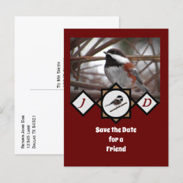 Adorable Kastanuss Rücken Chickadebonbon Monogramm Einladungspostkarte