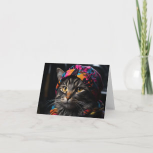 Adorable Katze in einem farbenfrohen Hut und Scarf Karte