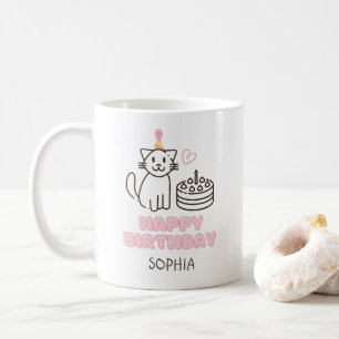 Adorable Katze in einem Geburtstagshügel Kaffeetasse